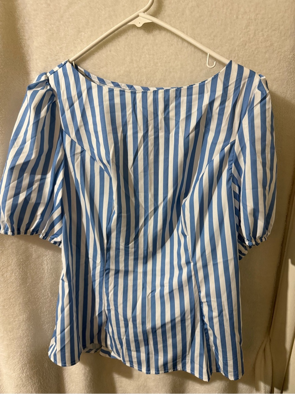 Blue and White Striped Women’s Puff Sleeve Top